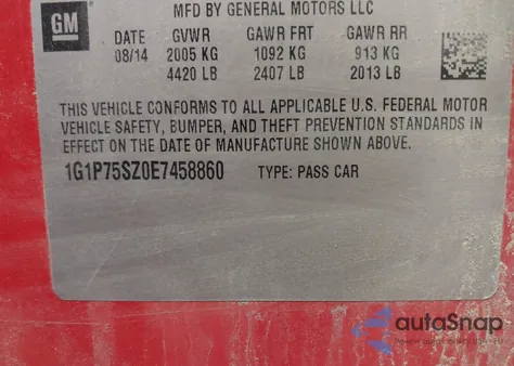 2014 Chevrolet Cruze Diesel from USA, damaged, VIN 1G1P75SZ0E7458860